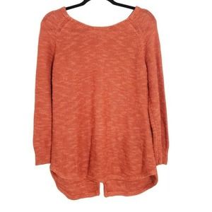 Sparrow Anthropologie Womens Sweater Slubby Orange Knit Button Back Jumper Sz M